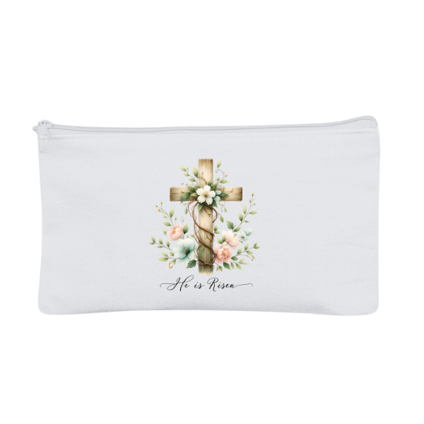 He Is Risen Watercolor Cross | Makeup Pouch