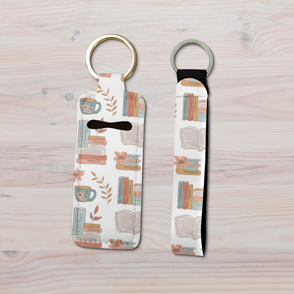 Reading Nook | Neoprene Lip Balm Holder and Wristlet Keychain Set
