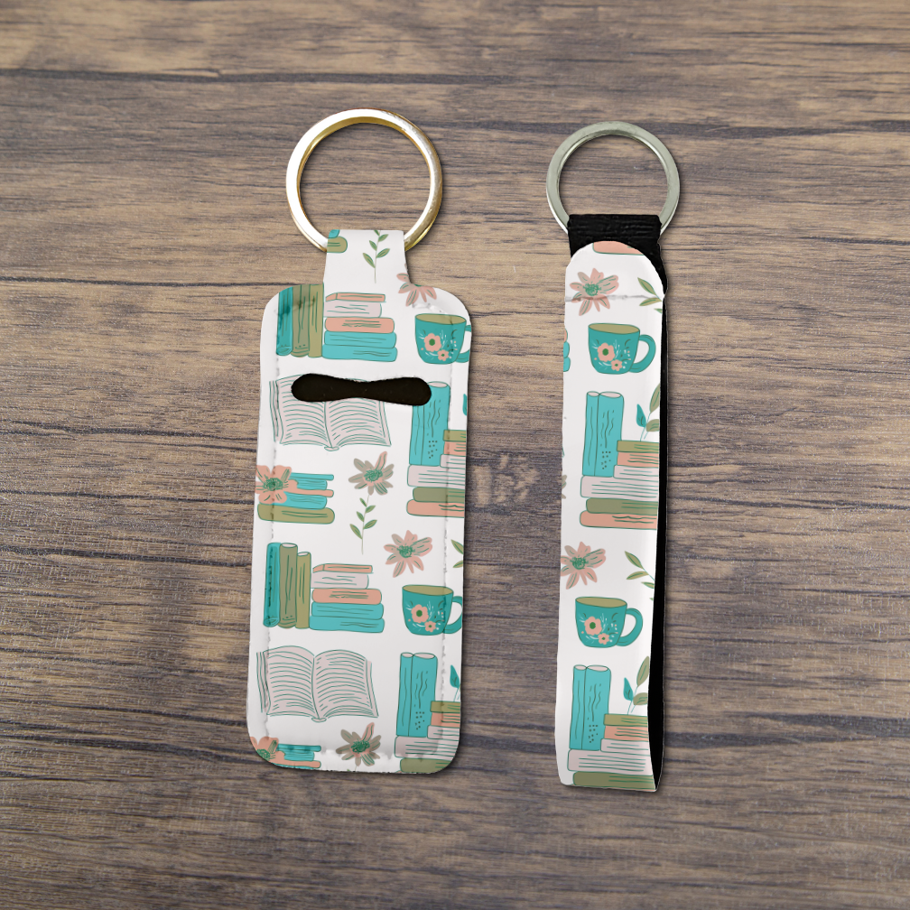 Reading Nook | Neoprene Lip Balm Holder and Wristlet Keychain Set