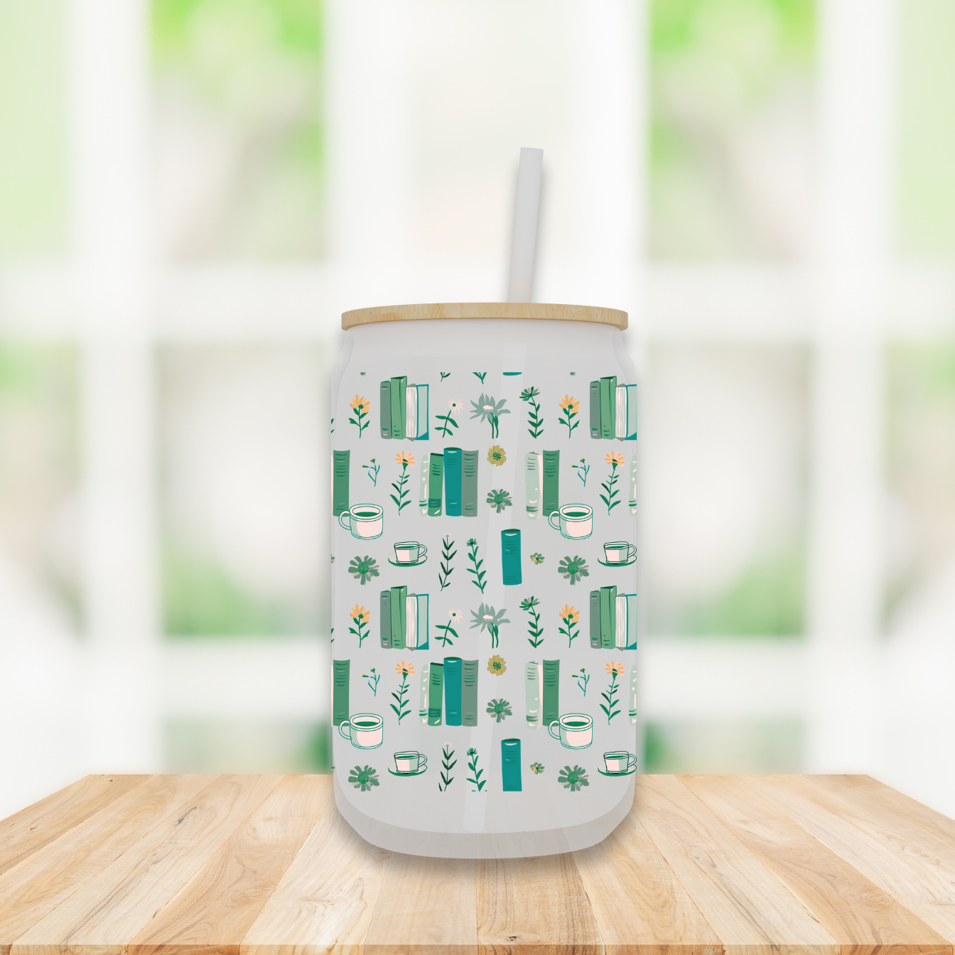 Literary Blooms | Frosted Glass Can Cup