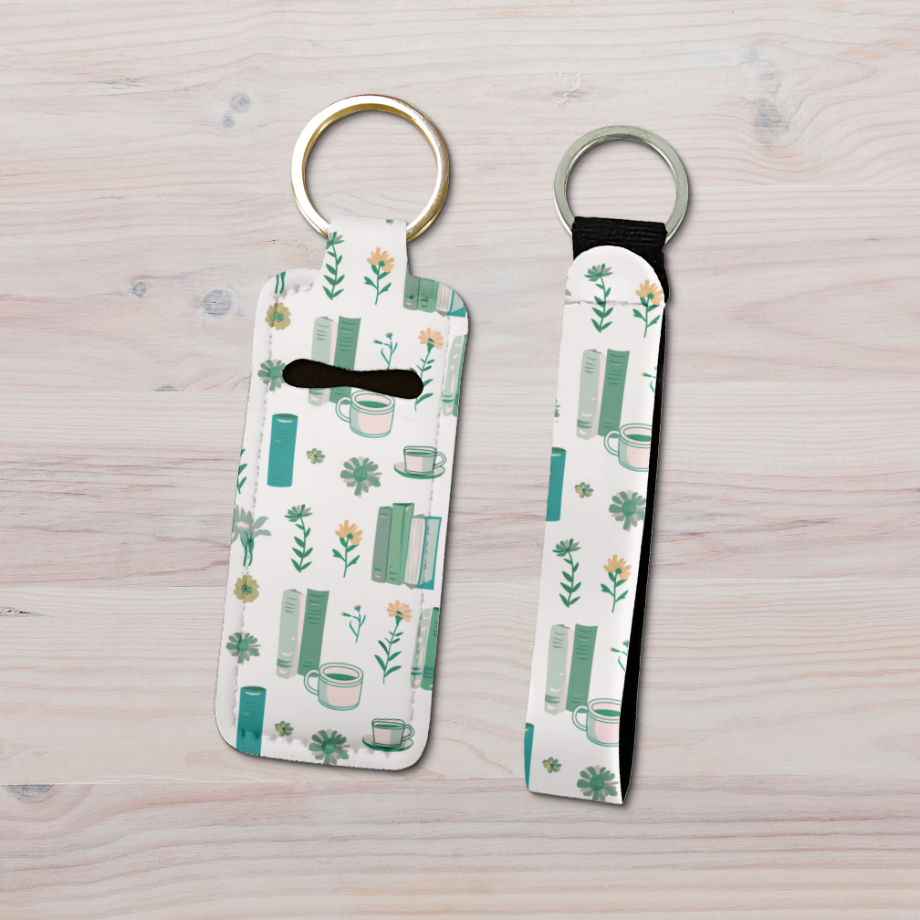 Literary Blooms | Neoprene Lip Balm Holder and Wristlet Keychain Set