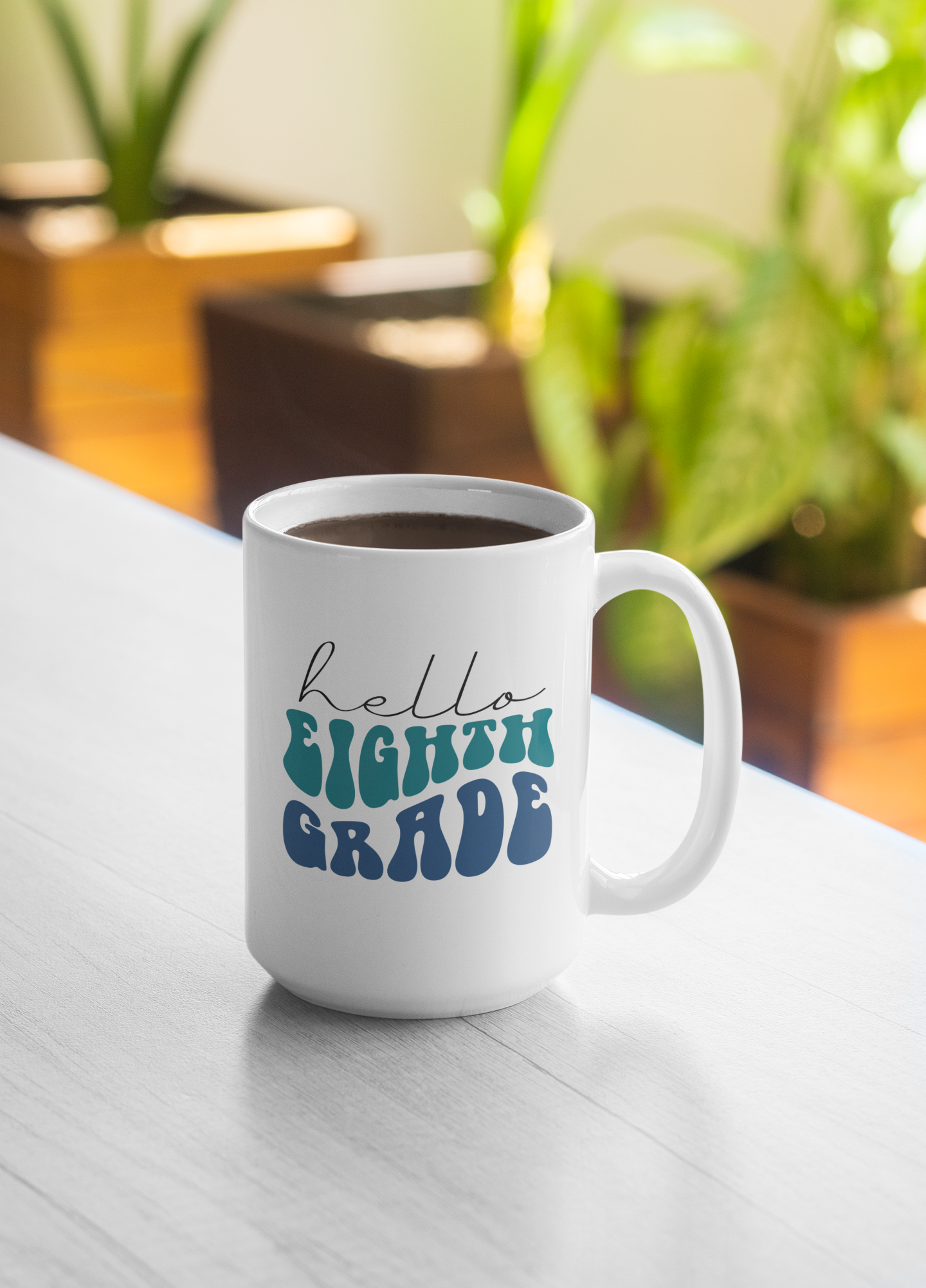 Hello Eighth Grade Retro Blue | 15 oz. White Mug