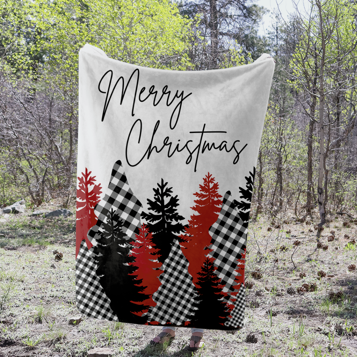 Merry Christmas Buffalo Plaid Trees - Cozy Plush Fleece Blanket