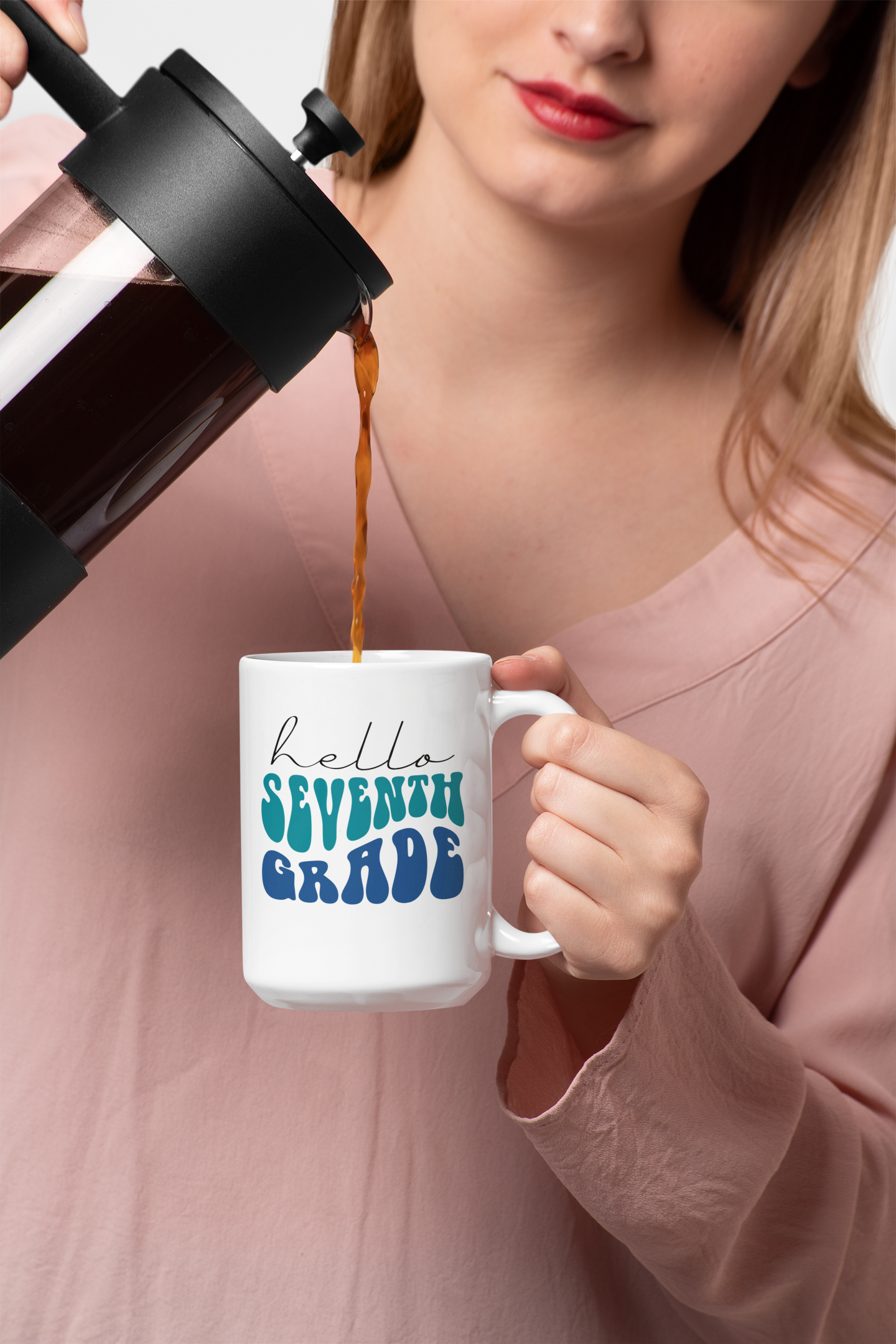 Hello Seventh Grade Retro Blue | 15 oz. White Mug