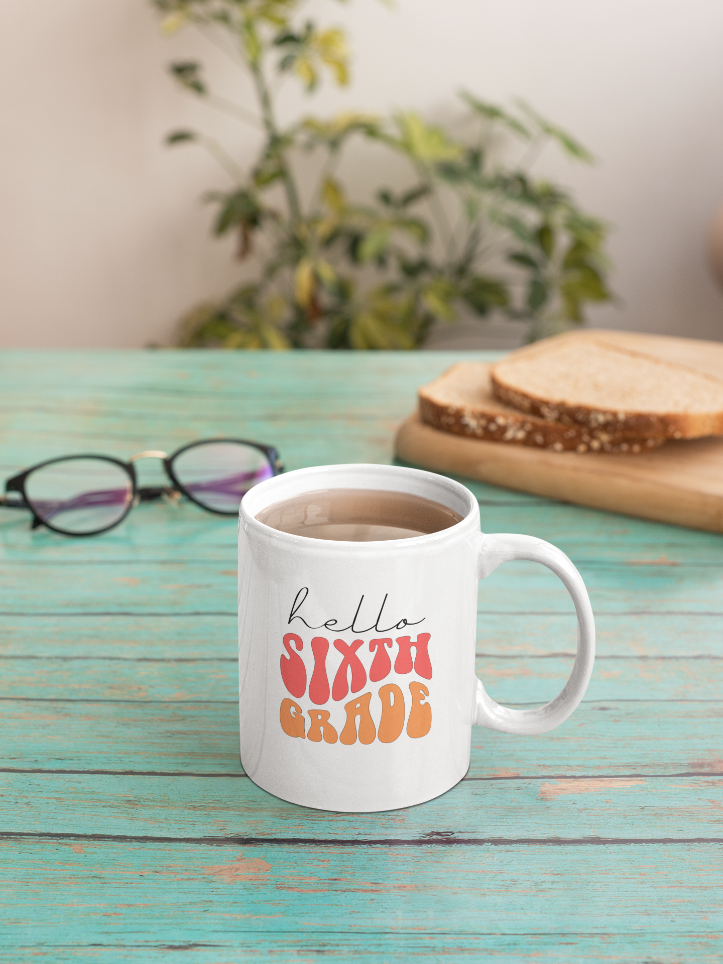 Hello Sixth Grade Retro Pink | 15 oz. White Mug