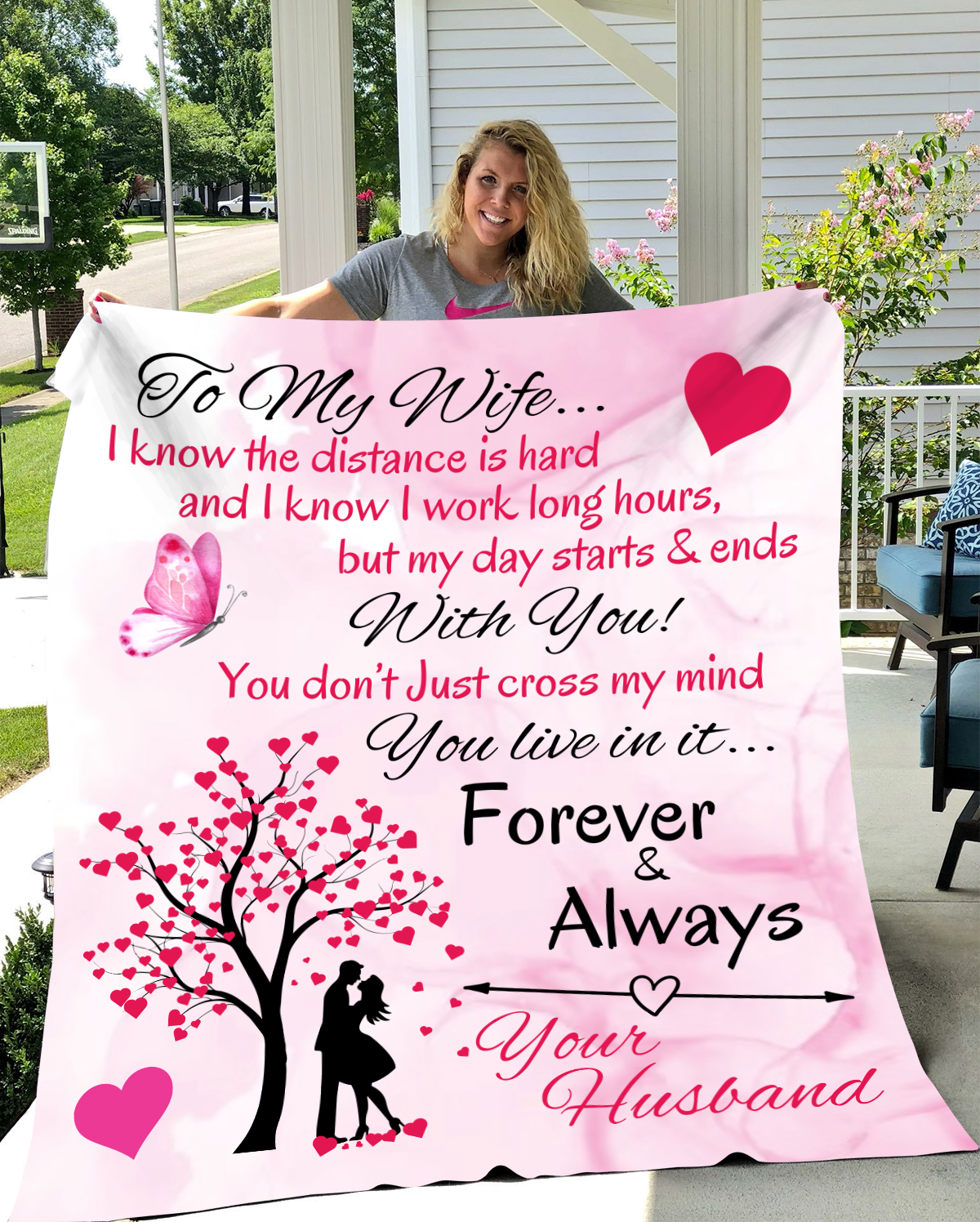 To My Wife, Love Your Husband - Pink Hearts | Cozy Plush Fleece Blanket