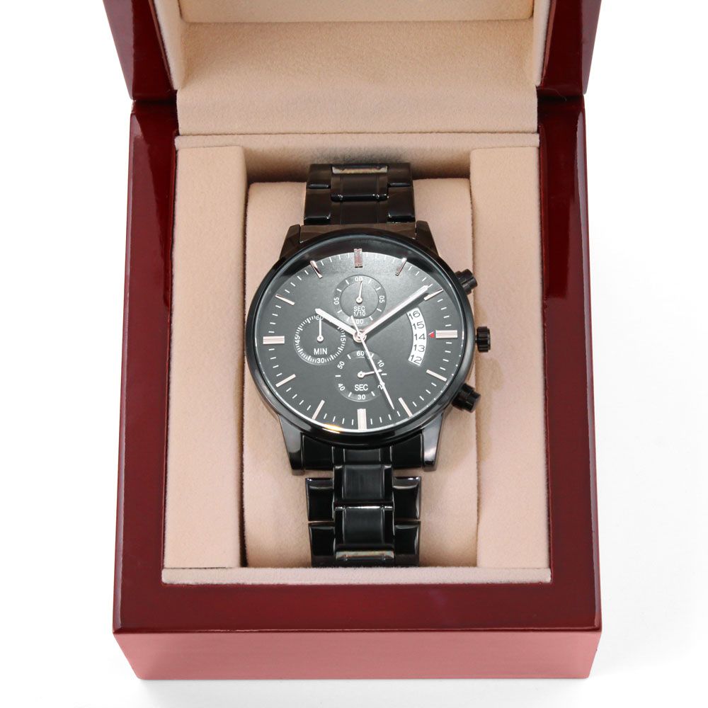 Customizable Engraved Black Chronograph Watch | Perfect for Dad