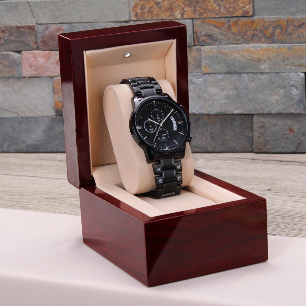 Customizable Engraved Black Chronograph Watch | Perfect for Son
