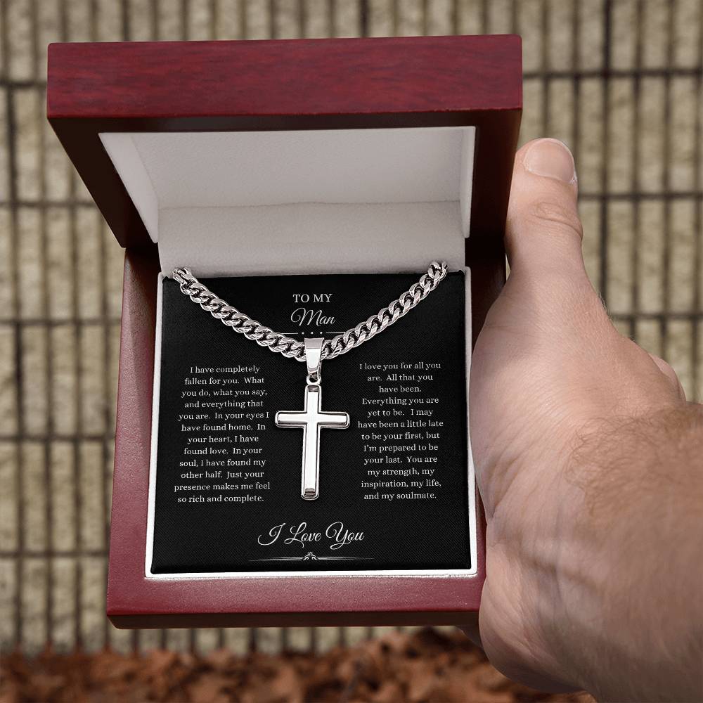 To My Man, I Have Fallen | Cuban Chain Cross Necklace