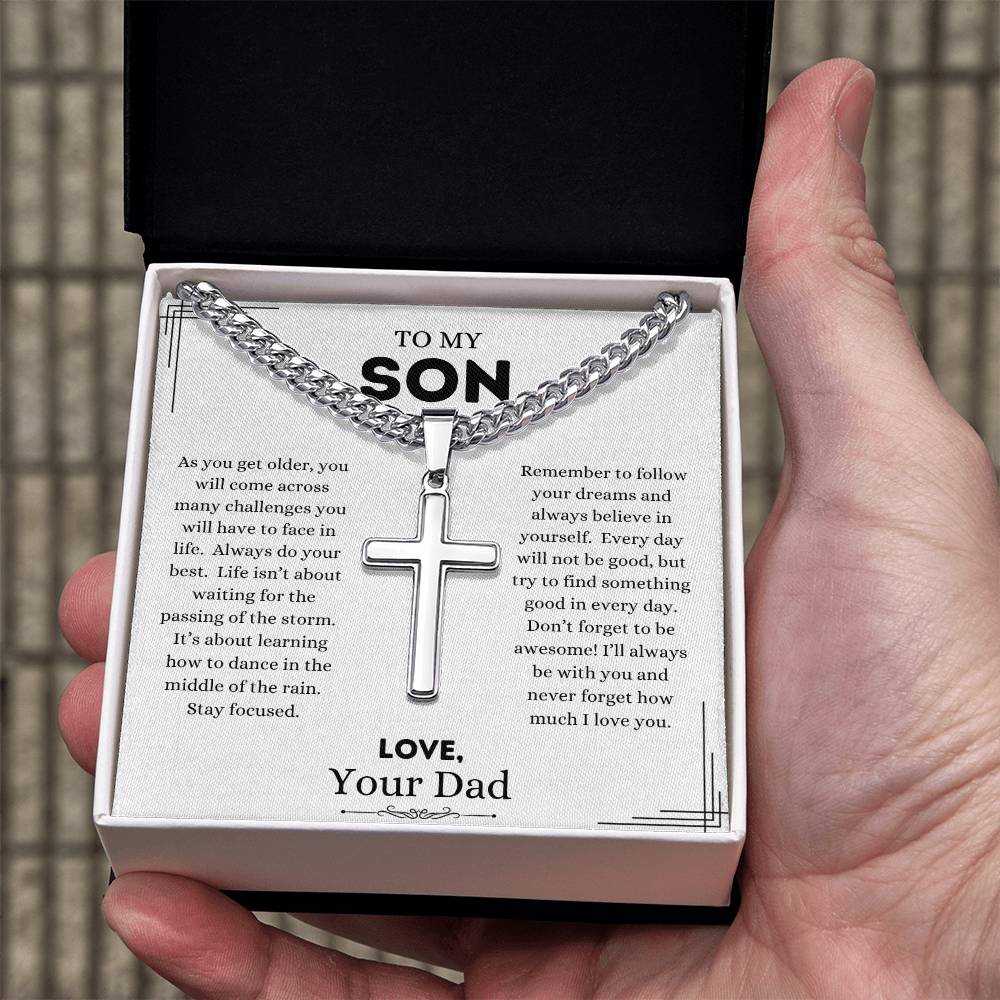 To My Son, Love Your Dad | Cuban Chain Cross Necklace