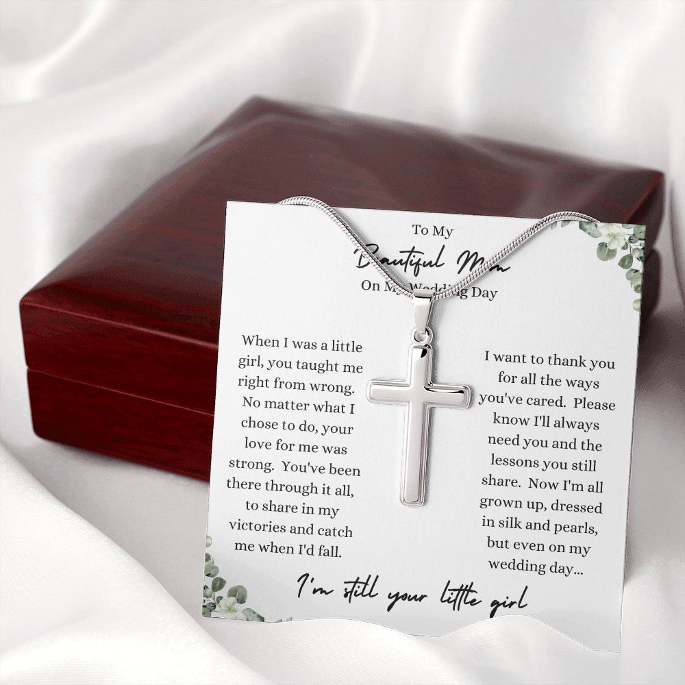 To My Beautiful Mom On My Wedding Day | Stainless Steel Cross Necklace