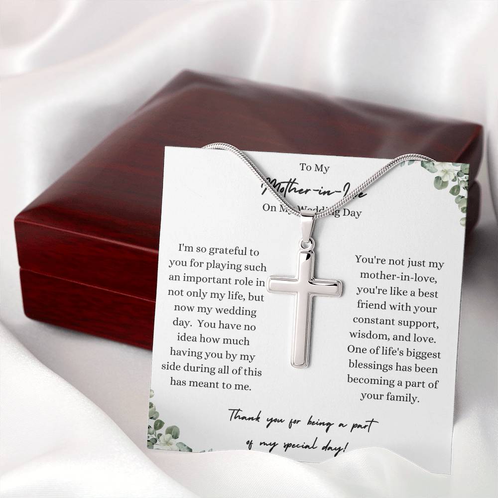 To My Mother-In-Love On My Wedding Day | Stainless Steel Cross Necklace