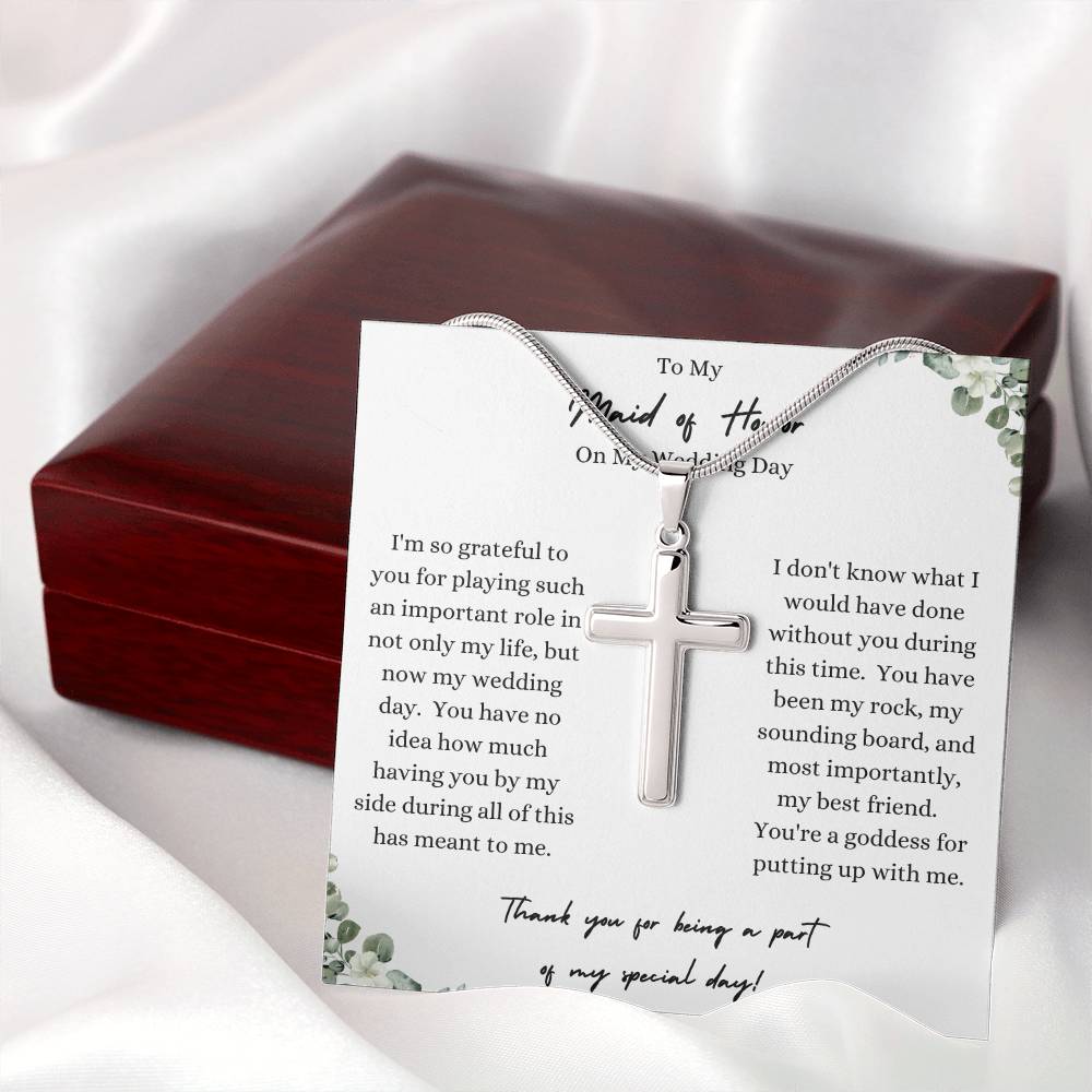To My Maid Of Honor On My Wedding Day | Stainless Steel Cross Necklace