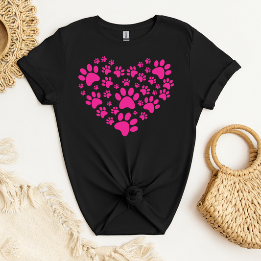 Paw Print Heart (Pink)| Adult T-Shirt
