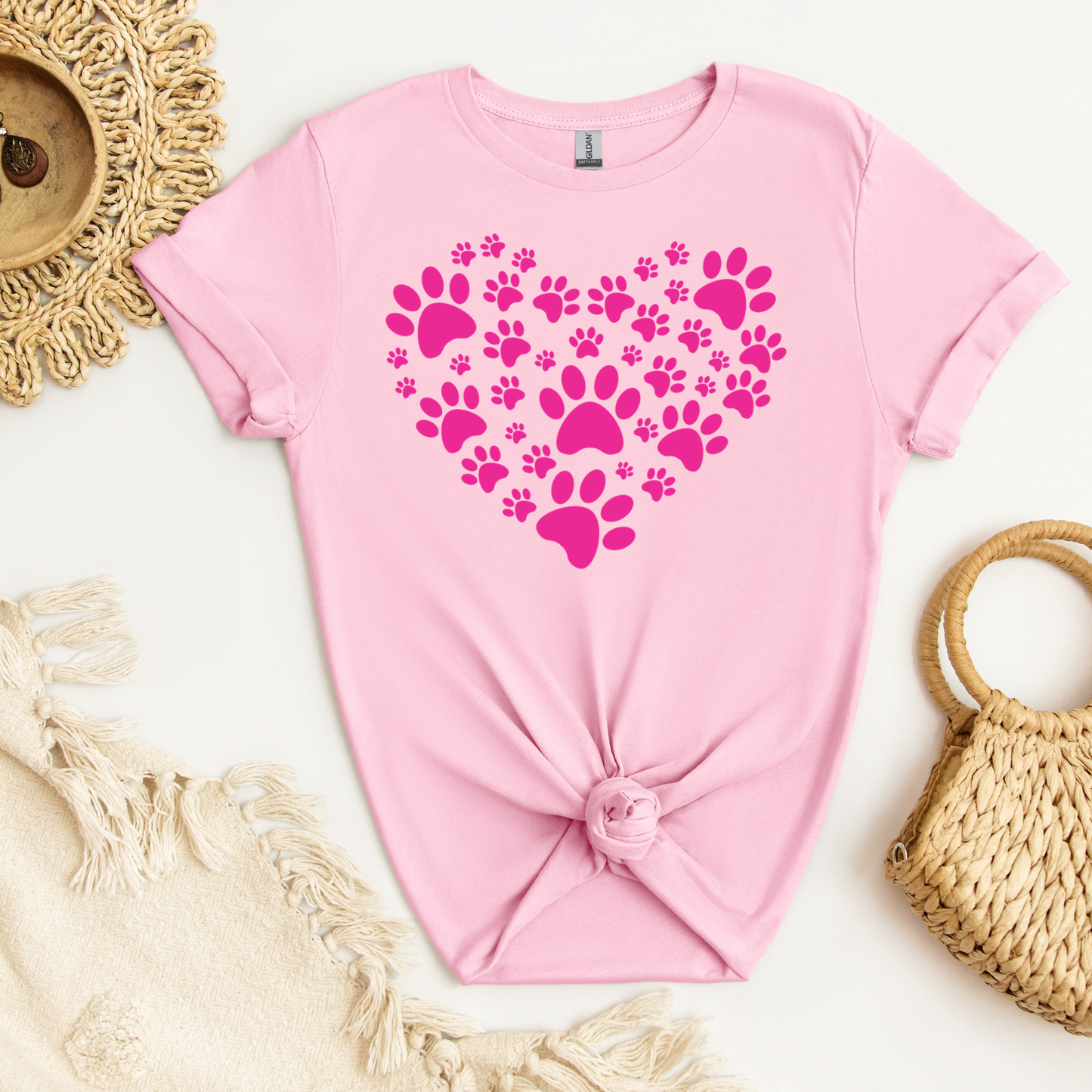 Paw Print Heart (Pink)| Adult T-Shirt