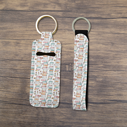 Chapters & Coffee | Neoprene Lip Balm Holder and Wristlet Keychain Set