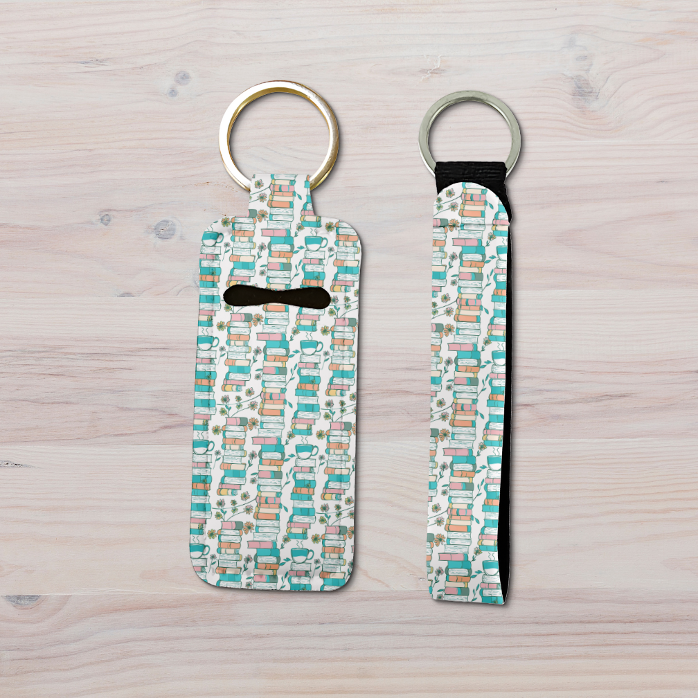Chapters & Coffee | Neoprene Lip Balm Holder and Wristlet Keychain Set