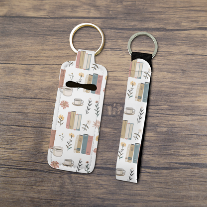 Literary Blooms | Neoprene Lip Balm Holder and Wristlet Keychain Set