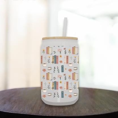 Literary Blooms | Frosted Glass Can Cup