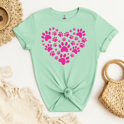 Paw Print Heart (Pink)| Adult T-Shirt