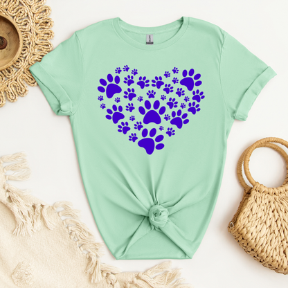 Paw Print Heart (Purple)| Adult T-Shirt