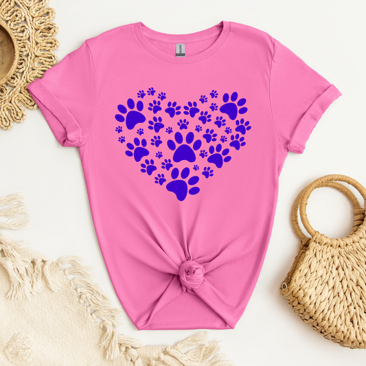 Paw Print Heart (Purple)| Adult T-Shirt