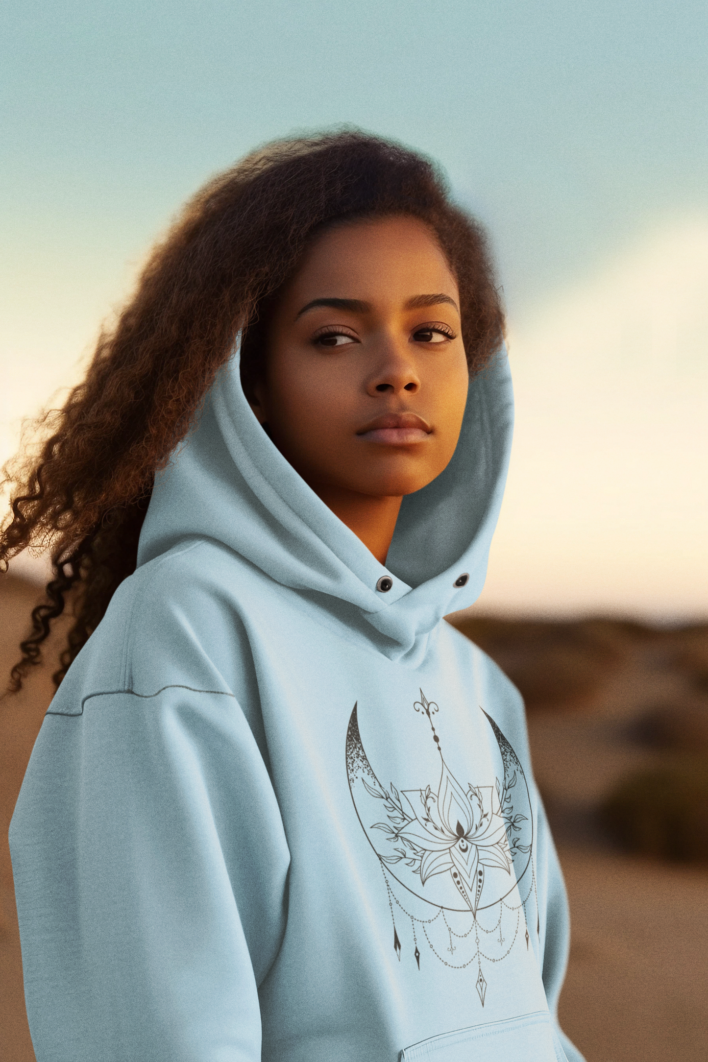 Crescent Moon Lotus Flower | Adult Pullover Hoodie