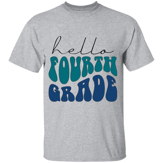 Hello Fourth Grade Retro Blue | Youth and Adult T-Shirts