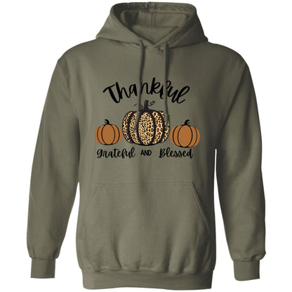 Thankful, Grateful, and Blessed Animal Print Pumpkin | Adult Pullover Hoodie
