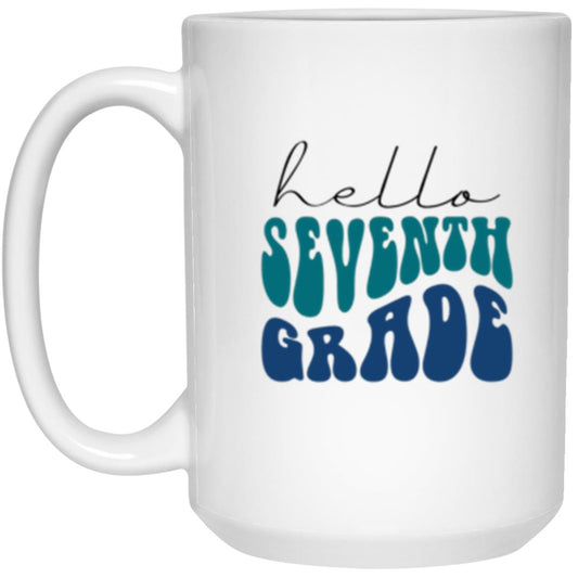 Hello Seventh Grade Retro Blue | 15 oz. White Mug