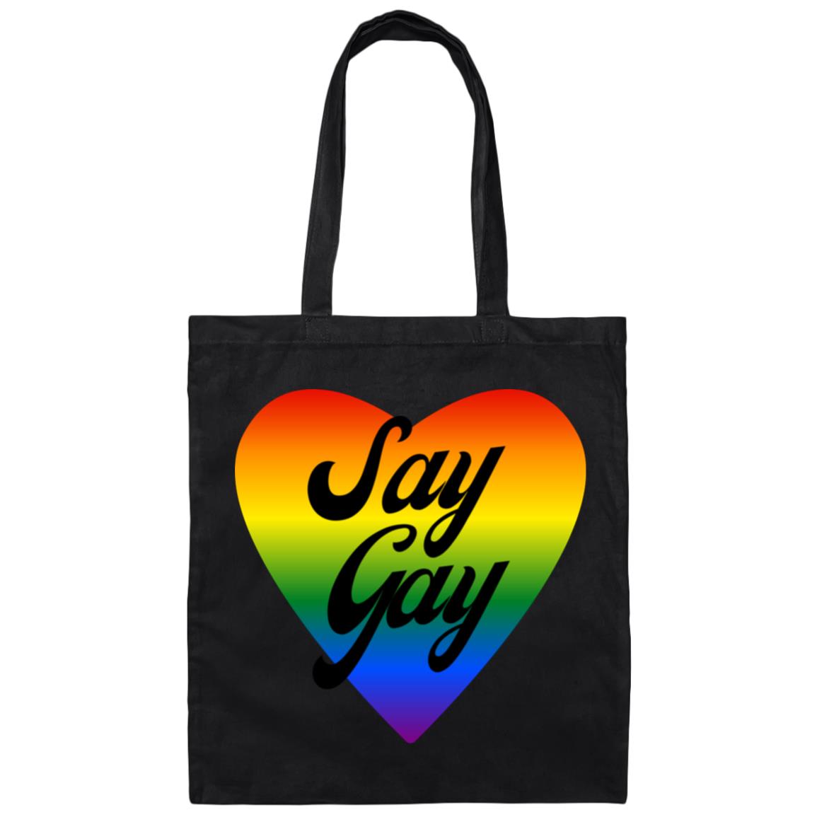 Say Gay Rainbow Heart | Canvas Tote Bag