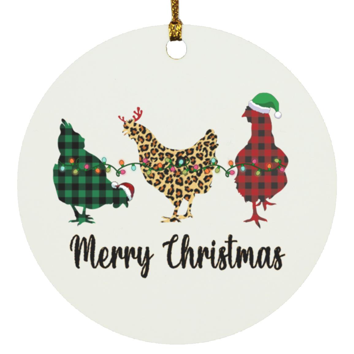 Merry Christmas Chickens - Animal Print and Buffalo Plaid | Christmas Ornament