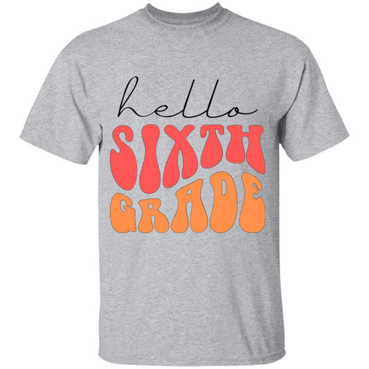 Hello Sixth Grade Retro Pink | Youth and Adult T-Shirts