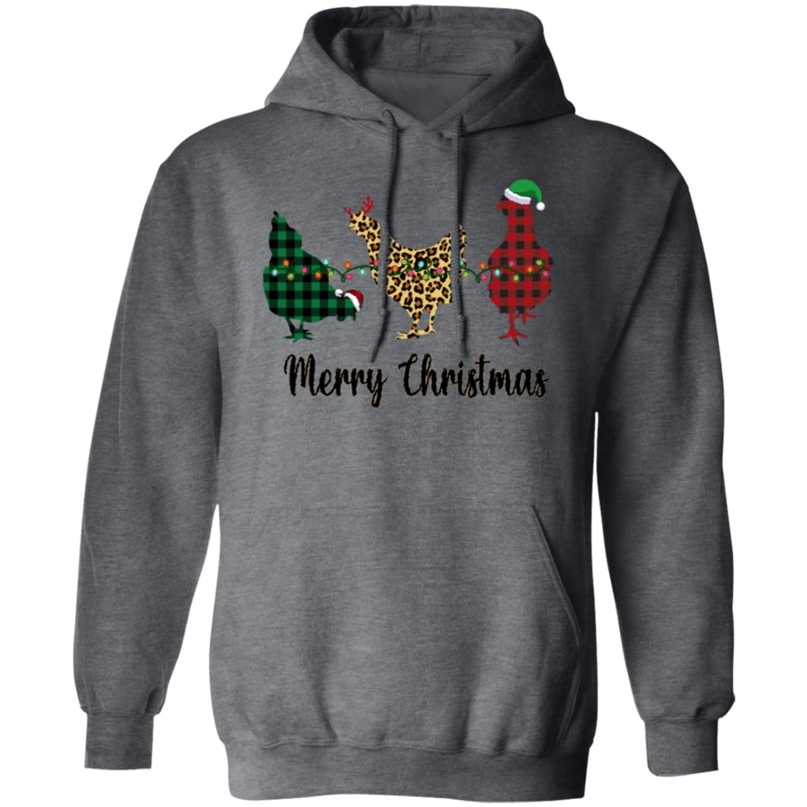 Merry Christmas Chickens - Animal Print and Buffalo Plaid | Adult Pullover Hoodie