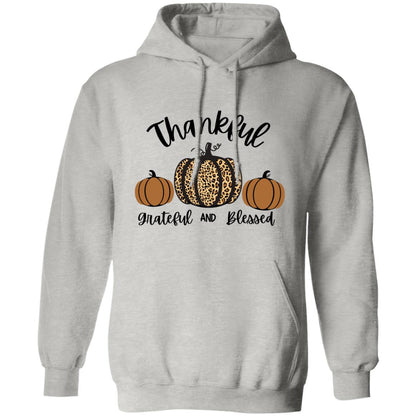Thankful, Grateful, and Blessed Animal Print Pumpkin | Adult Pullover Hoodie