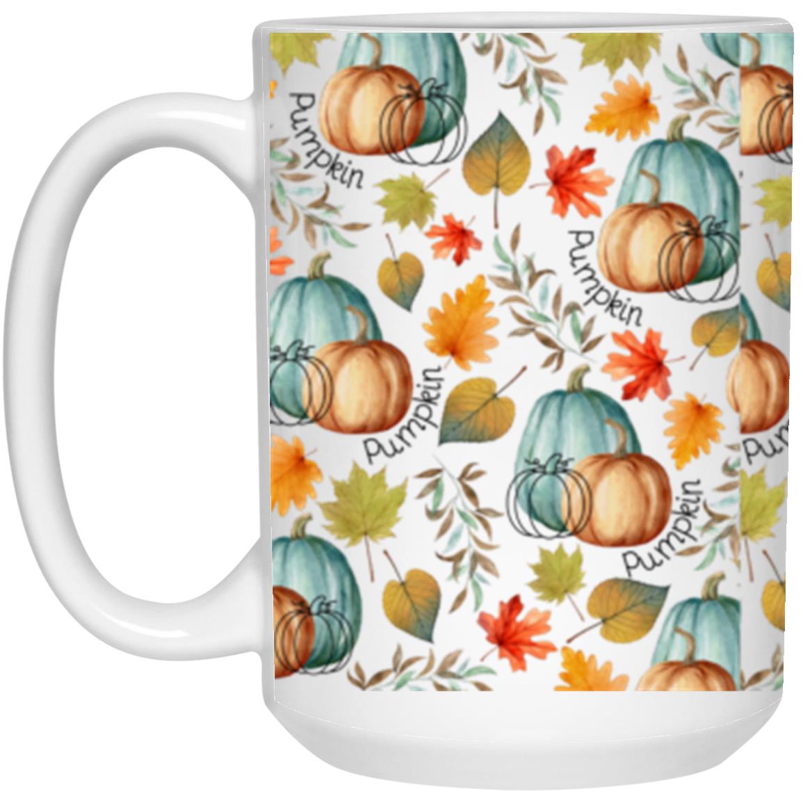 Pumpkin and Leaves | 15oz White Mug