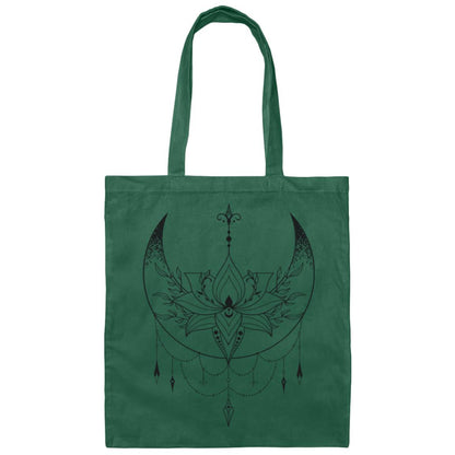 Crescent Moon and Lotus Flower | Canvas Tote Bag