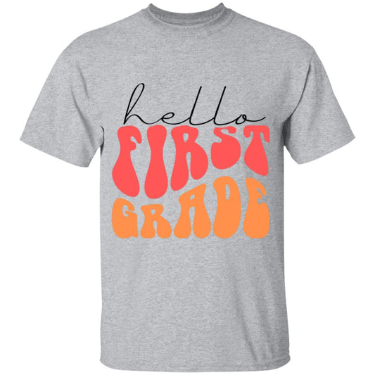 Hello First Grade Retro Pink | Youth and Adult T-Shirts