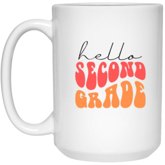 Hello Second Grade Retro Pink | 15 oz. White Mug