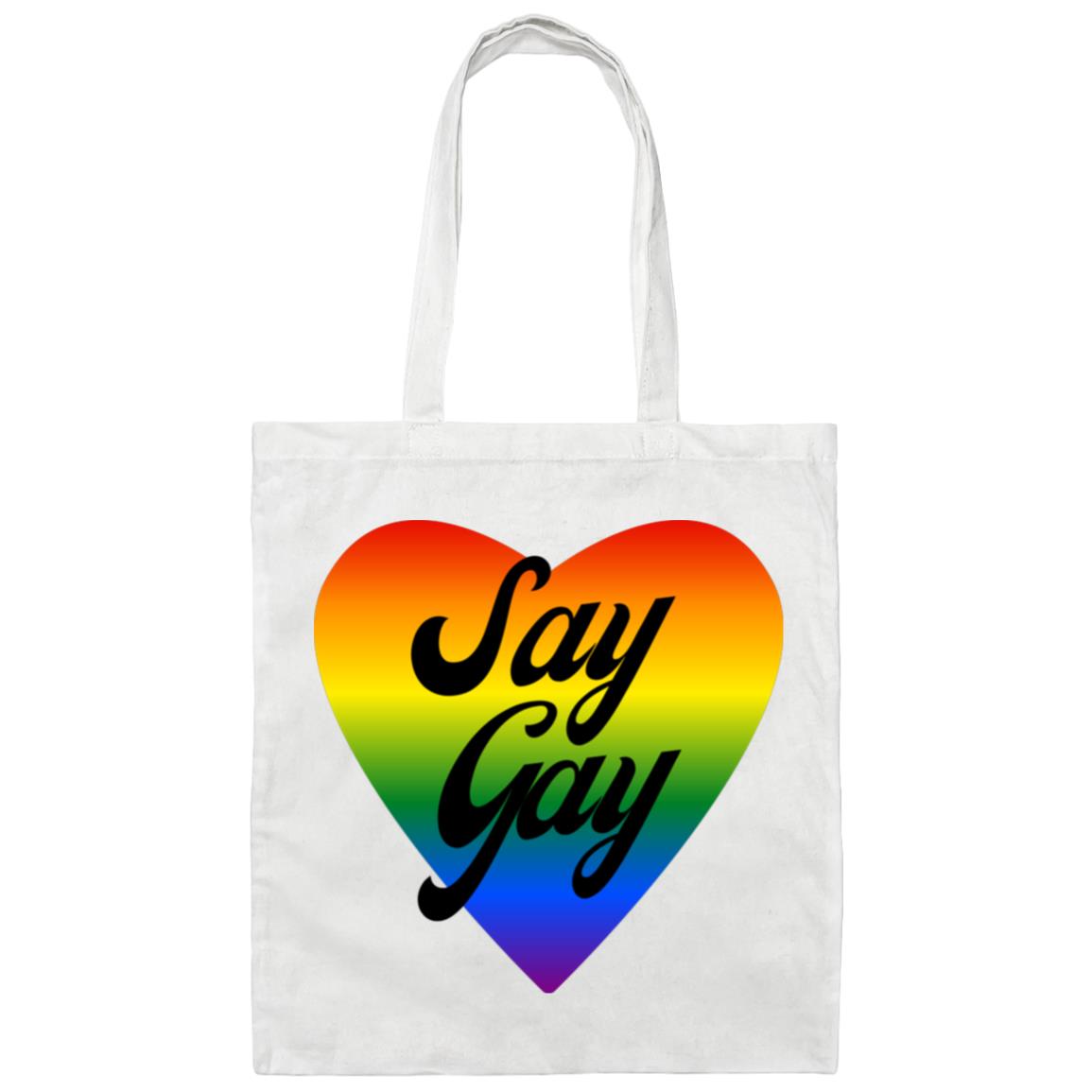 Say Gay Rainbow Heart | Canvas Tote Bag