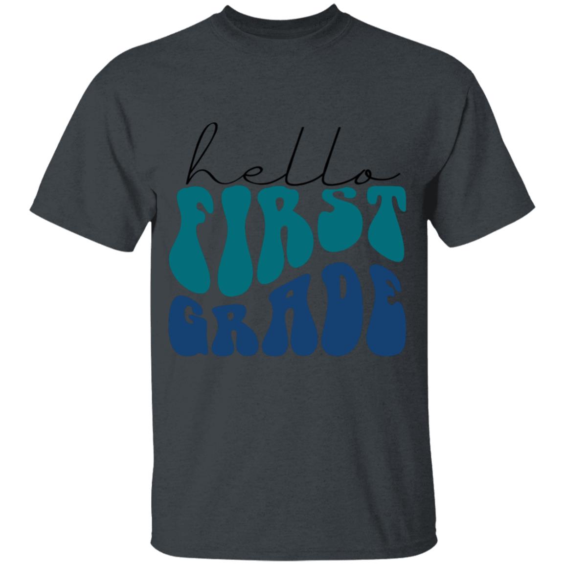 Hello First Grade Retro Blue | Youth and Adult T-Shirts