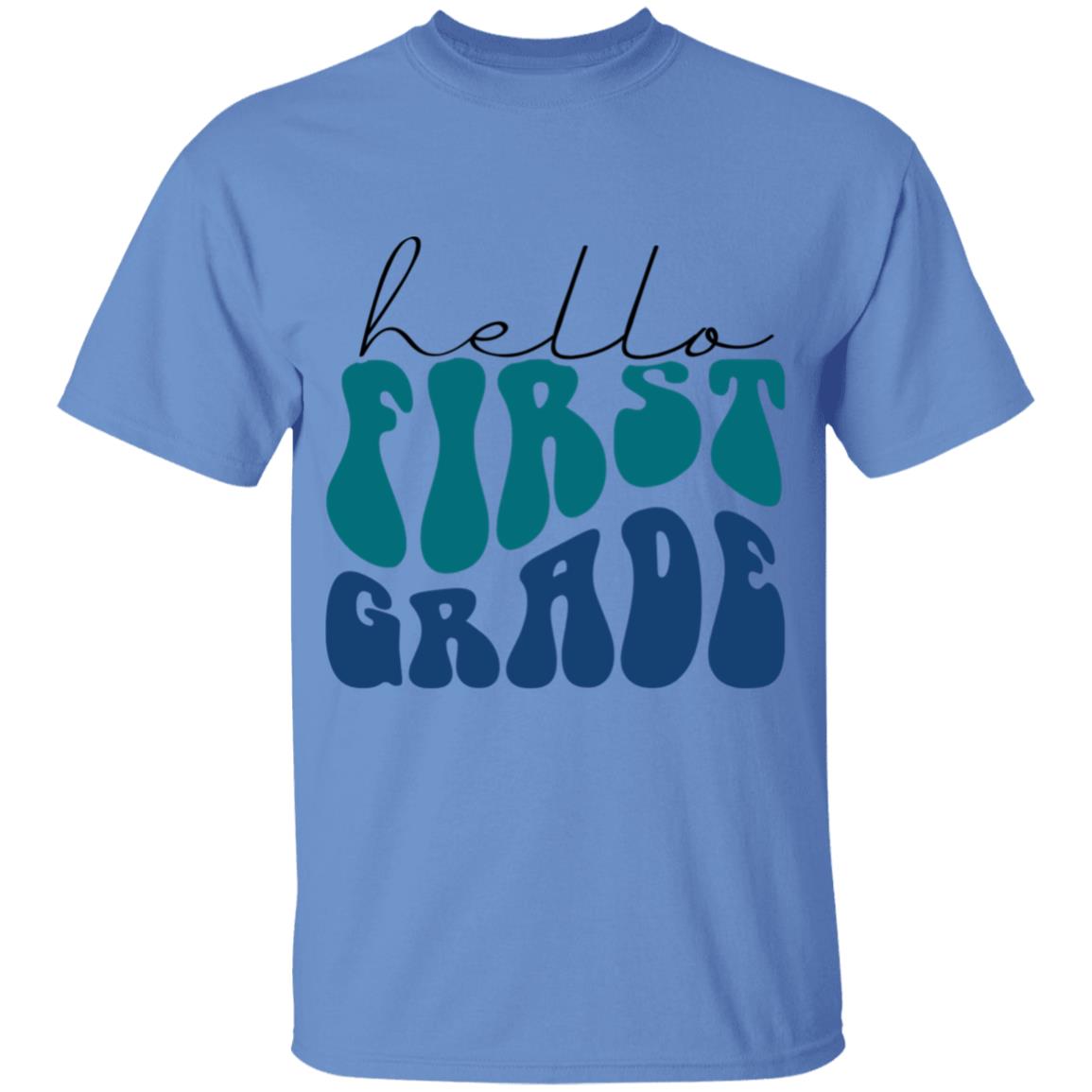 Hello First Grade Retro Blue | Youth and Adult T-Shirts