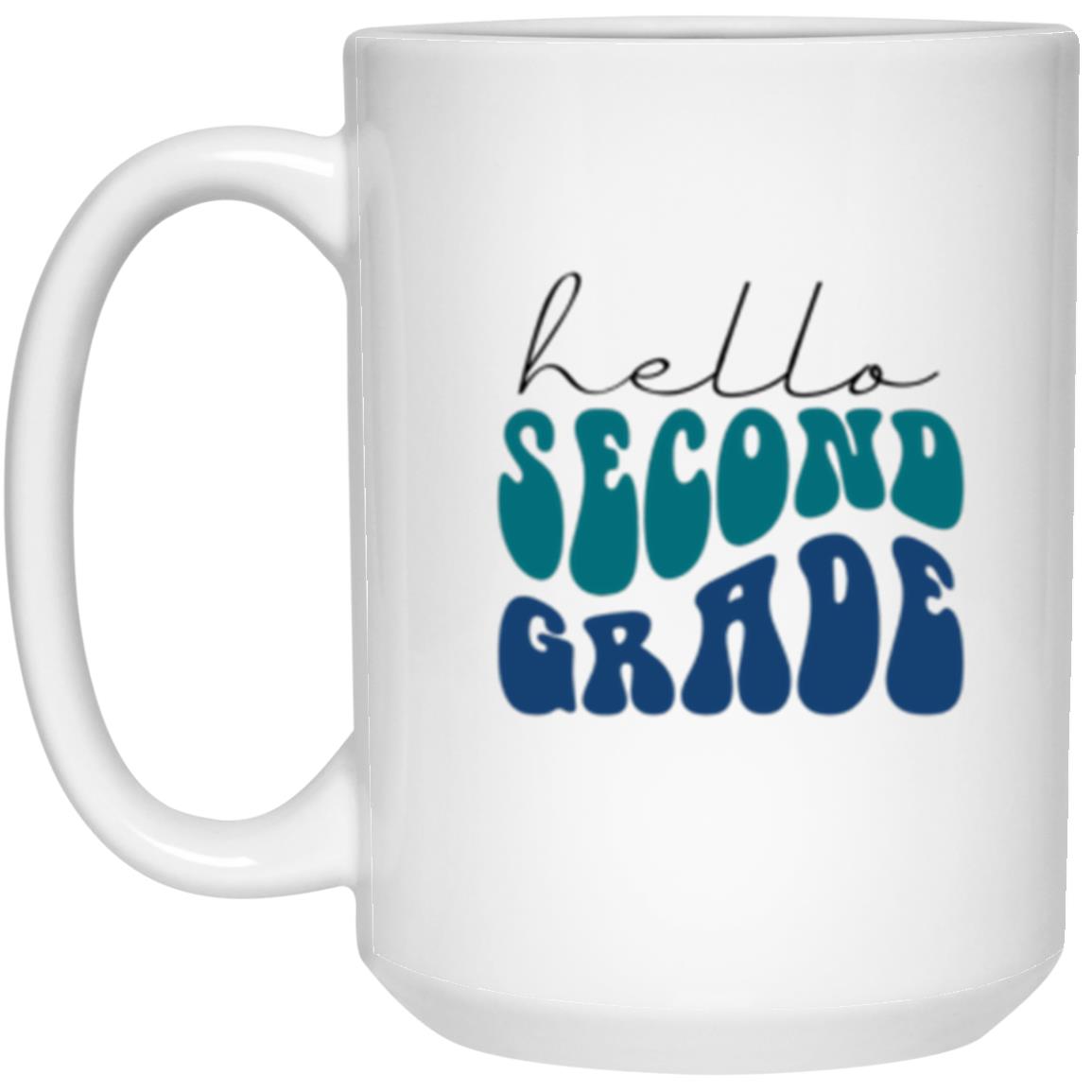 Hello Second Grade Retro Blue | 15 oz. White Mug