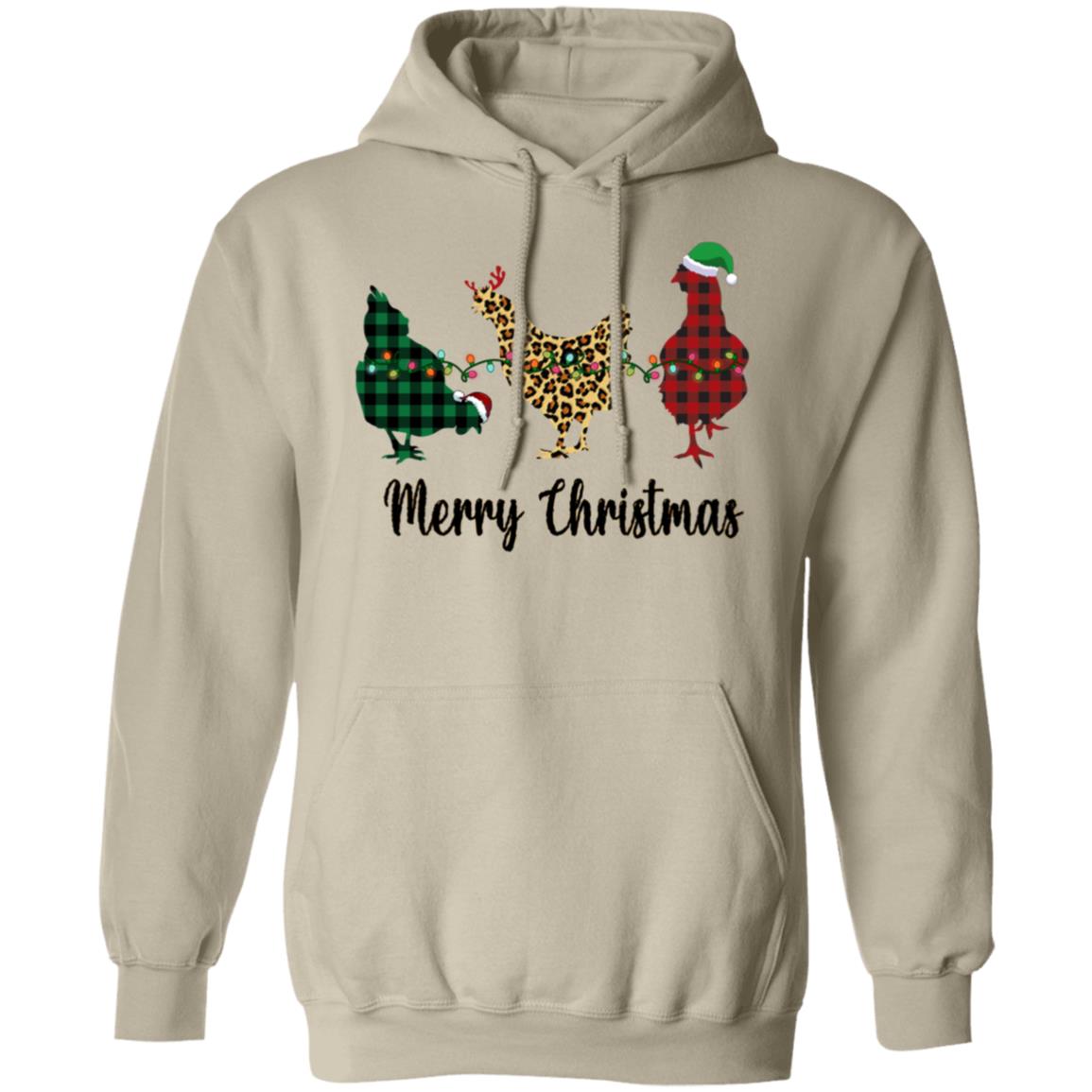 Merry Christmas Chickens - Animal Print and Buffalo Plaid | Adult Pullover Hoodie