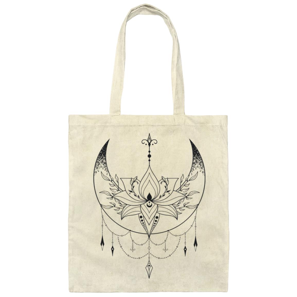 Crescent Moon and Lotus Flower | Canvas Tote Bag