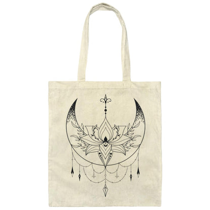 Crescent Moon and Lotus Flower | Canvas Tote Bag