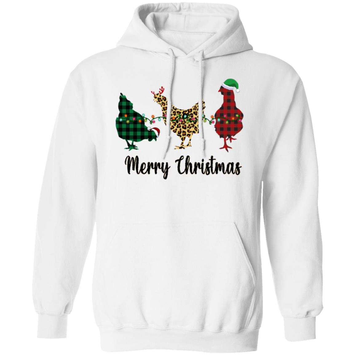 Merry Christmas Chickens - Animal Print and Buffalo Plaid | Adult Pullover Hoodie