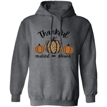 Thankful, Grateful, and Blessed Animal Print Pumpkin | Adult Pullover Hoodie