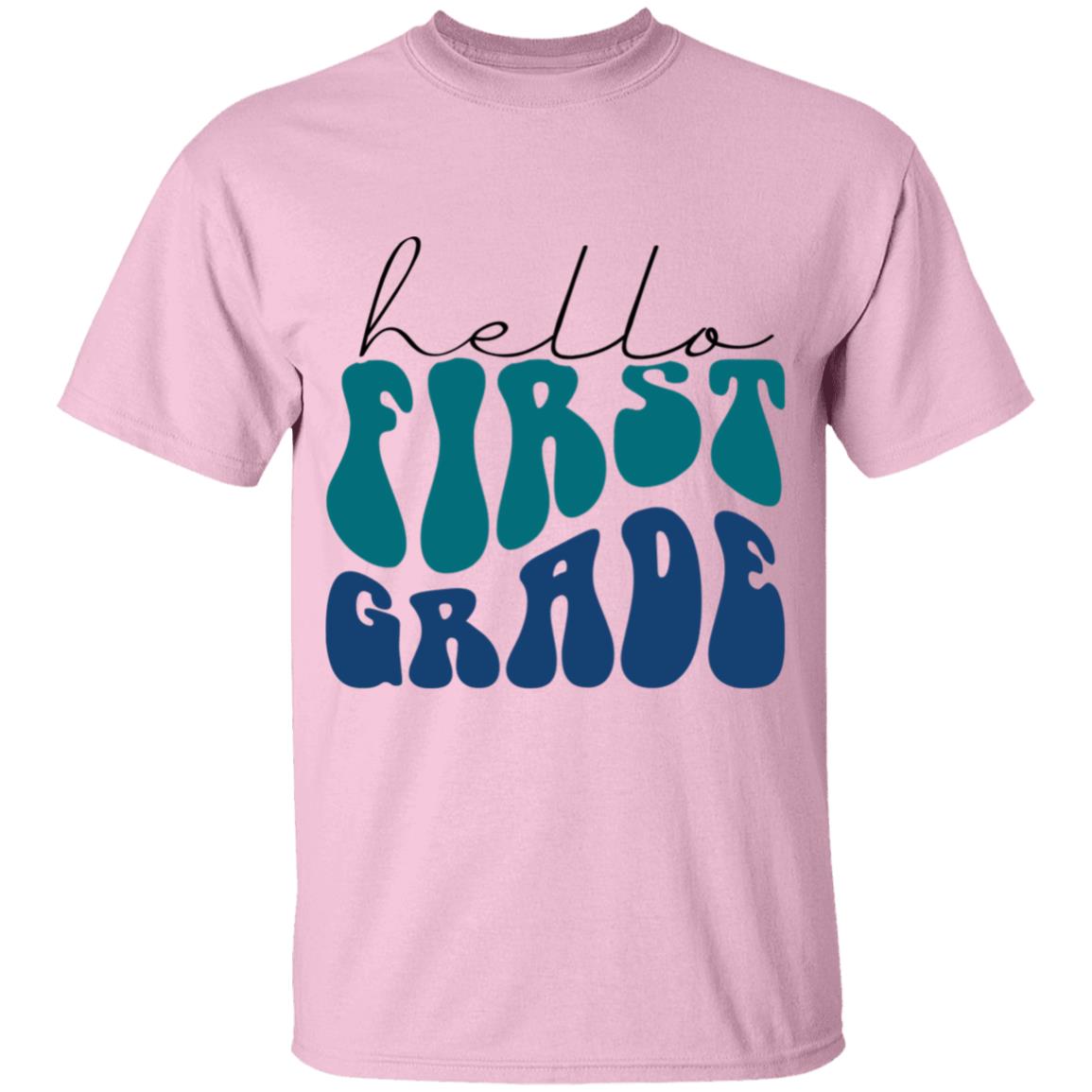 Hello First Grade Retro Blue | Youth and Adult T-Shirts