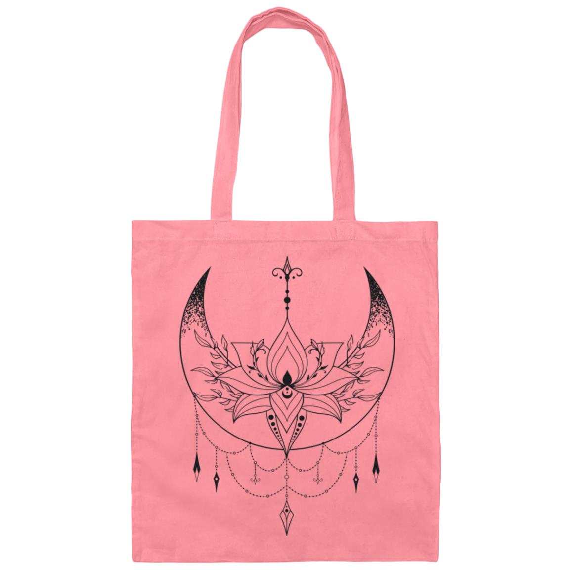 Crescent Moon and Lotus Flower | Canvas Tote Bag